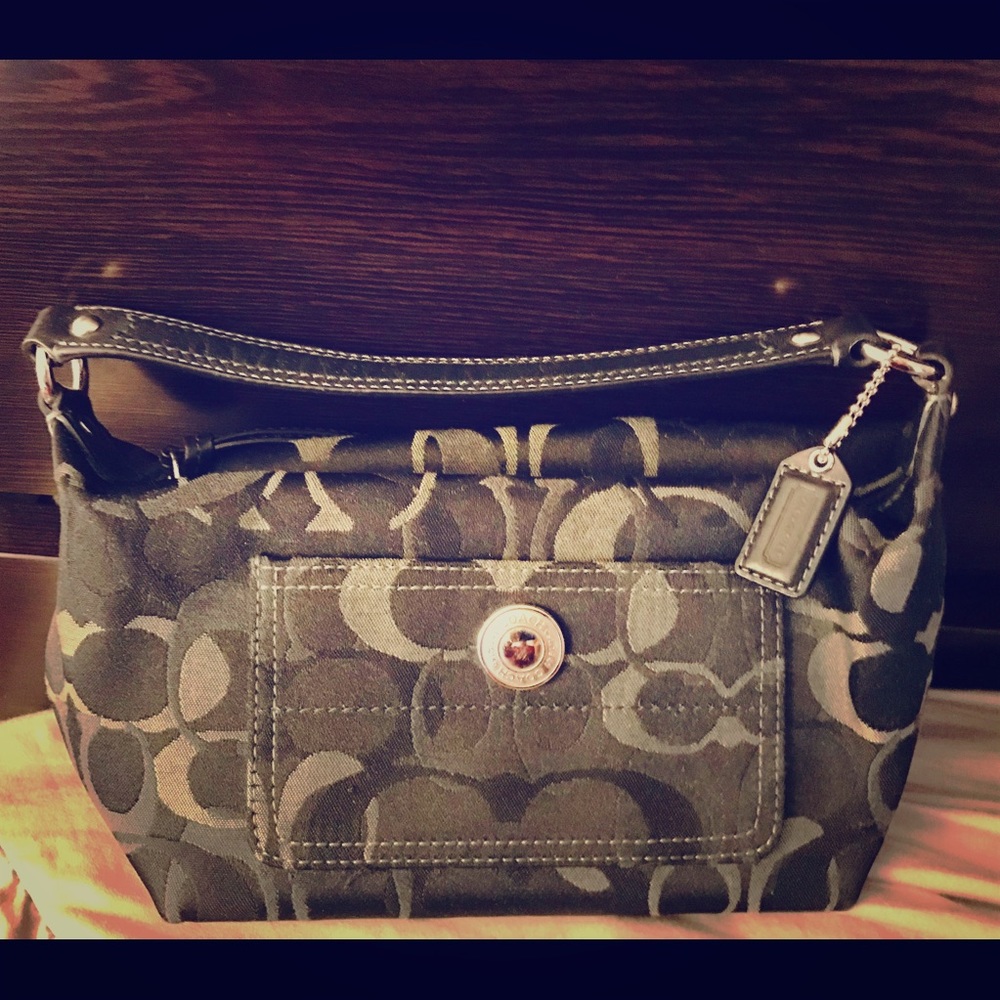 Black & grey Coach mini signature canvas handbag